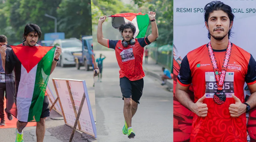 ফিলিস্তিনের পতাকা হাতে ম্যারাথনে তৌসিফ মাহবুব
