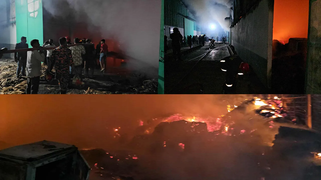 রাজবাড়ীতে অরিয়েন্ট জুট মিলে ভয়াবহ অগ্নিকাণ্ডে কোটি টাকার ক্ষতি