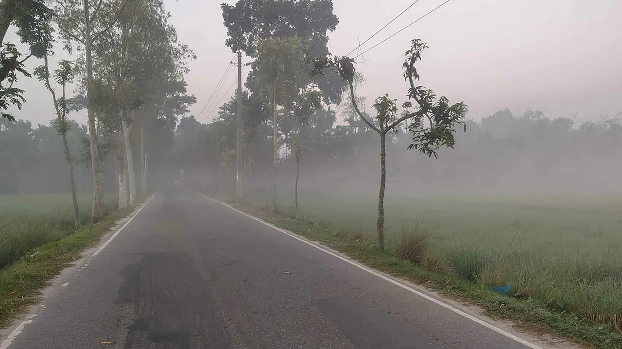 ChatGPT said:  ঘন কুয়াশায় ঢেকে নীলফামারী, সকালে হেডলাইট জ্বালিয়ে চলছে যানবাহন